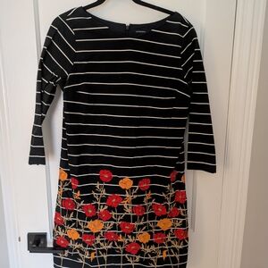 Lands' End Black Striped Dress with Red and Orange Floral Design